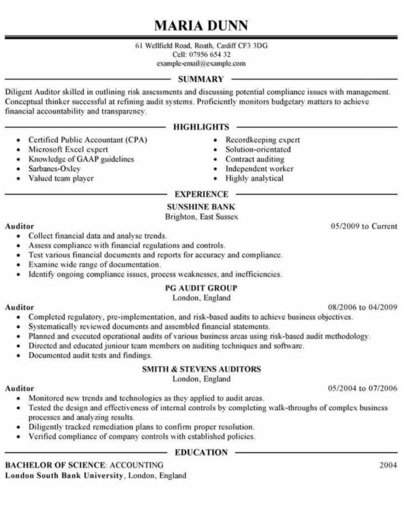 resume sample for accountant