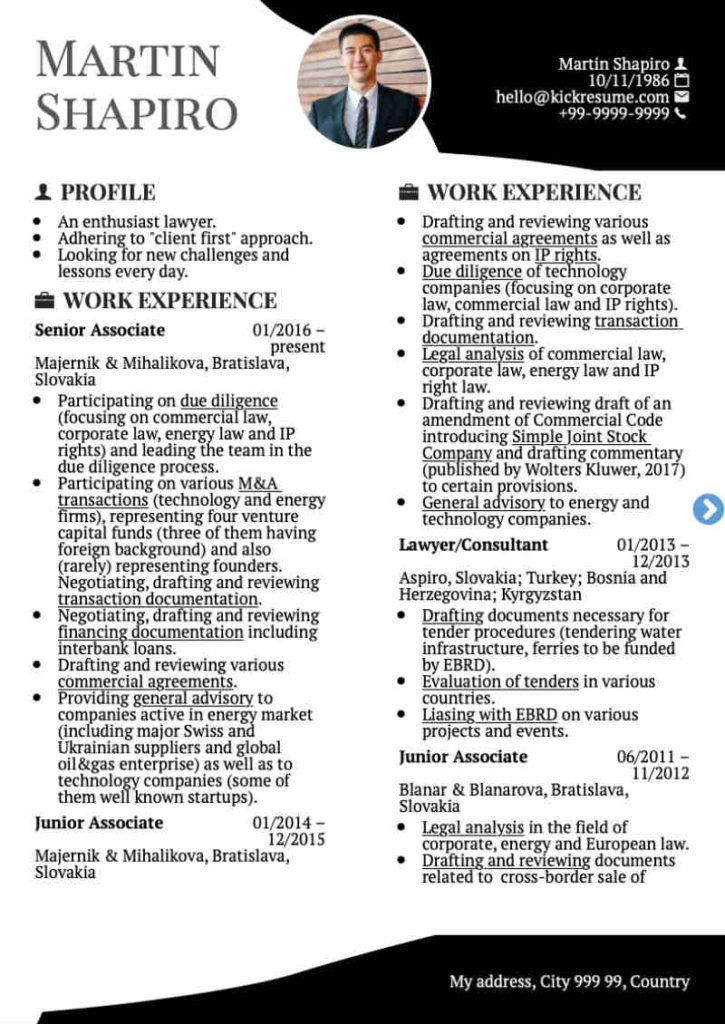 resume sample for lawyer