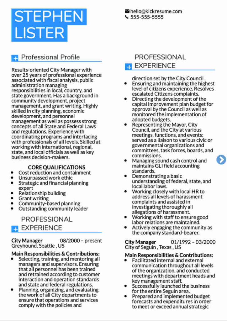 resume sample for managers